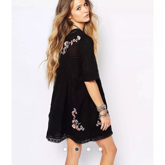 Free People Perfectly Victorian Black Embroidered Dress Short Sleeve Size S $168 - Picture 3 of 11